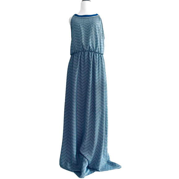 Lucky Brand | Women's Blue Sleeveless A-Line Maxi Chevron Dress Size XL - Picture 3 of 15